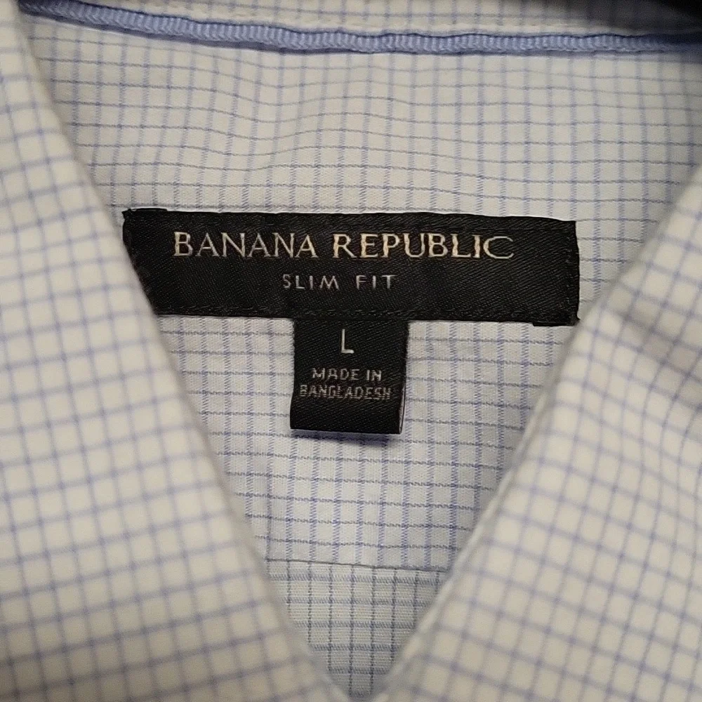 Banana Republic Slim Fit Blue And White Mini-check Dress Shirt